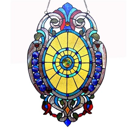 CHLOE LIGHTING Chloe CH1P106BV23-GPN 15 x 23 in. Lighting Webster Tiffany Glass Victorian Window Panel - Black CH1P106BV23-GPN